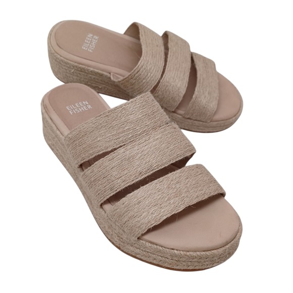 Eileen Fisher Shoes - Eileen Fisher Sandals Womens US 6.5 Jute Wedge Mayla Espadrille Neutral Slides
